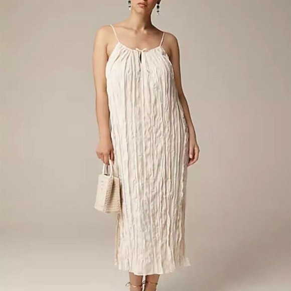 J. Crew Dresses & Skirts - NWT J. Crew Women's Beige Crinkled‎ Side-Slit Midi Dress XXS Summer Casual